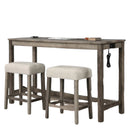 3 Piece Counter Bar Dining Set Table With Electric Outlet And 2 USB Ports, Tufted Upholstered Stools - Brown / Beige by HouseOfZazla