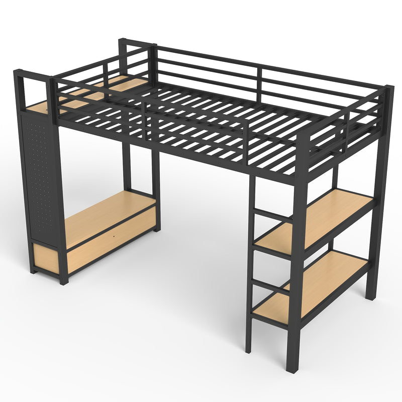 Twin XL Size Loft Bed Frame with Wardrobe and Shelves, photo 10 of 10