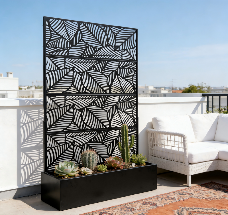 Leaf Pattern Privacy Screen with Planter Box, photo 5 of 10