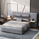 Upholstered Platform Bed, 2 Outlets And USB Charging Ports On Both Sides, 2 Bedside Pillows, Storage Shelves by Unique Piece Furniture