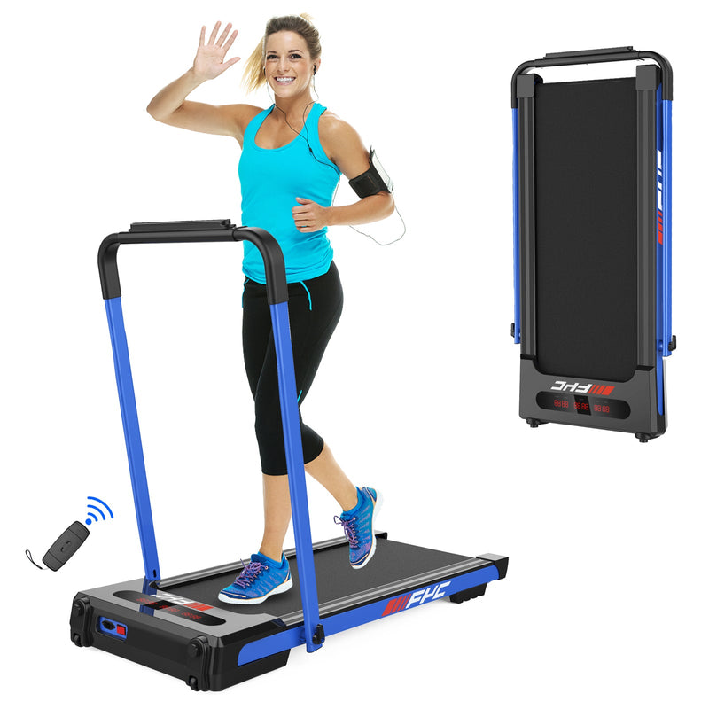 2 in 1 Under Desk Treadmill - 2.5 HP Folding Treadmill for Home, Installation-Free Foldable Treadmill Compact Electric Running Machine, Remote Control & LED Display Walking Running Jogging, Blue