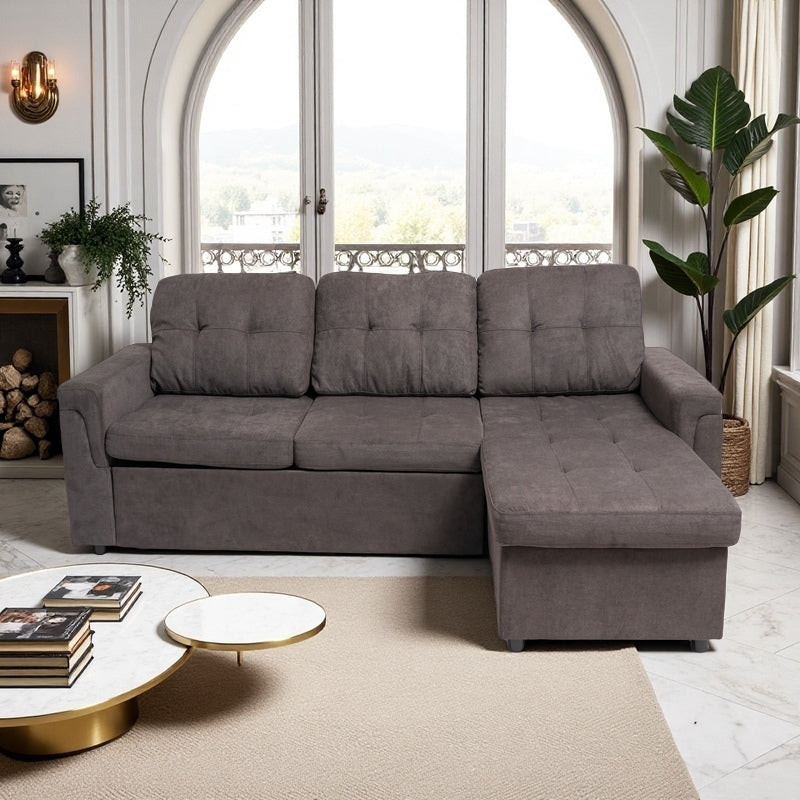 Upholstered Sleeper Sofa, L Shaped Sectional Couch with Reversible Storage, Convertible Corner Lounge Couches w/Pull Out Sofa bed for Living Room, Apartment,