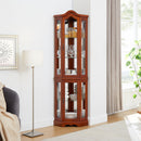 Corner Curio Cabinet With Lights, Adjustable Shelves, Mirrored Back - Walnut by HouseOfZazla