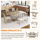 6-Piece Wood Half Round Dining Table Set Kitchen Table Set with Long Bench and 4 Dining Chairs, Modern Style, Natural