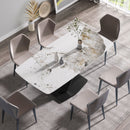 Modern Artificial Stone Pandora White Curved Metal Leg Dining Table, Can Accommodate 6-8 People - Antique White by Unique Piece Furniture