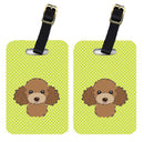 Checkerboard Lime Green Chocolate Brown Poodle Luggage Tag