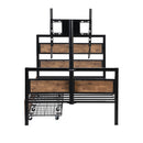 Twin Size Platform Bed With Headboard And Footboard, 2 Storage Drawers And Rotatable TV Stand - Black by HouseOfZazla