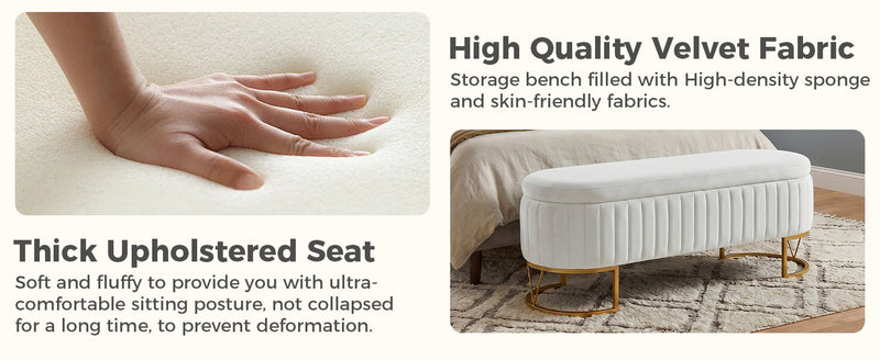 Storage Bench Bedroom Bench with Golden Metal Legs, photo 2 of 10