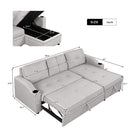 80.3" Pull Out Sofa Bed Modern Padded Upholstered Sofa Bed, Linen Fabric 3 Seater Couch with Storage Chaise and Cup Holder, Small Couch for Small Spaces