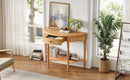 TREXM Farmhouse Half Moon Console Table with Drawer & Shelf