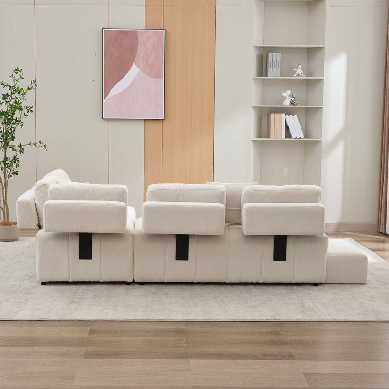 91.73" L-shaped Sofa Sectional Sofa Couch with 2 Stools and 2 Lumbar Pillows for Living Room, Biege