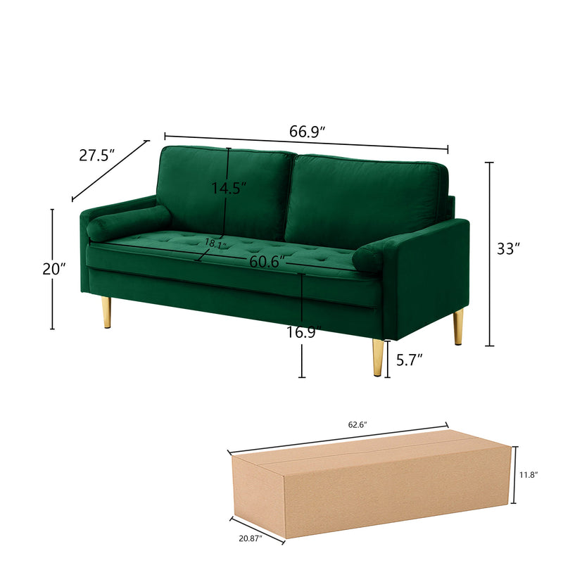 GREEN Velvet Loveseat Sofa 67 inch