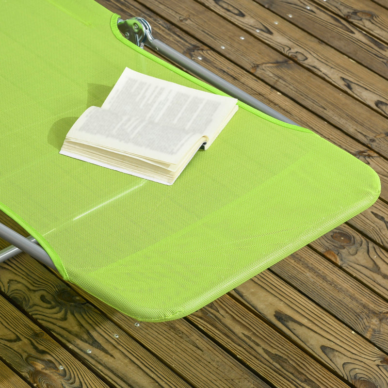 2 Piece Folding Chaise Lounge Chairs, Pool Sun Tanning Chairs, Outdoor Lounge Chairs with 6-Position Reclining Back, Breathable Mesh Seat, Headrest for Beach, Yard, Patio, Green