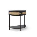 Boho Rattan Semi Circle End Table With Sliding Rattan Door, Storage And Bottom Shelf by HouseOfZazla