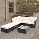 7 Pieces Outdoor Patio Furniture Set,Sectional Conversation Sofa Consisted Of Corner Chairs,Ottomans And Glass Top Table,All Weather PE Rattan and Steel Frame With Removable Cushions(Coffee+Beige)