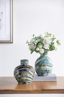 9.4x9.4x11" Blue and Brown Reactive Glazed Accent Vase by HouseOfZazla