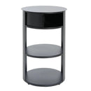 Indoor 3-Tier Metal Round Side Table with Sliding Door Cabinet by HouseOfZazla