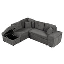 87.7" Convertible Sleeper, Sectional Pull Out Sofa Bed with Storage Ottoman, 2 Throw Pillows, 2 Stools, Wireless Charger and Two Hidden USB Ports for Living Room, Dark Gray