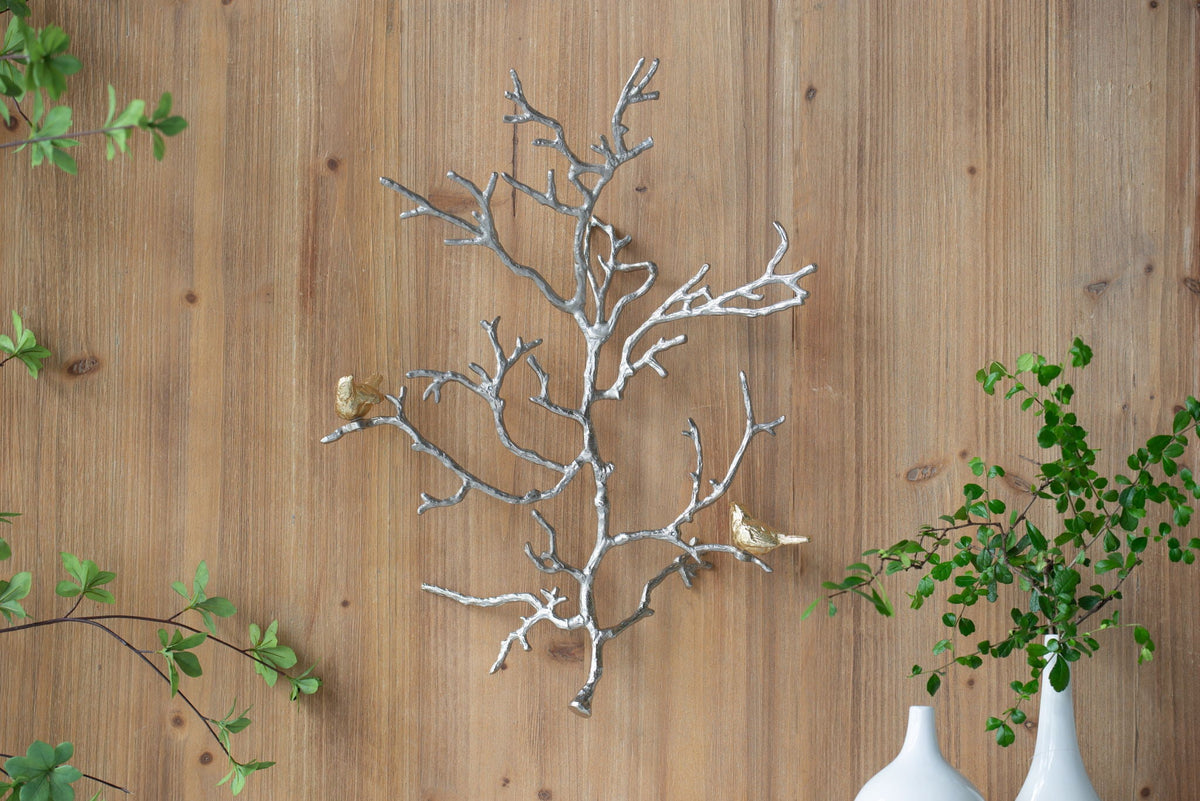 Metal Branch Wall Sculptures With Bird Accents (Set of 2) - Silver Multi, photo 6 of 16