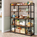 Baker's Rack With Hutch, 5 Tier Kitchen Storage Shelf, Freestanding Utility Pantry Organizer With Hooks And Microwave Stand - Black by HouseOfZazla