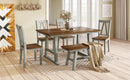 6-Piece Wood Dining Table Set Kitchen Table Set with Long Bench and 4 Dining Chairs, Farmhouse Style, Walnut+Gray