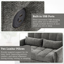 Loveseat Sofa Pull-Out Bed With Adjustable Backrest, 3 USB Ports And 2 Lumbar Pillows For Living Room