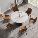 53.15" Modern Artificial Stone Round Carbon Steel Base Dining Table, Can Accommodate 6 People - White / Black by HouseOfZazla