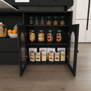 Kitchen Island With Extendable Rotating Table, 4 Drawers & Glass Door Cabinets, Built In Socket - Black by HouseOfZazla