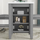 3-piece Counter Height Dining Table Set with Built-in Storage Shelves, One Faux Marble Top Dining Table and 2 counter chairs with footrest,Grey