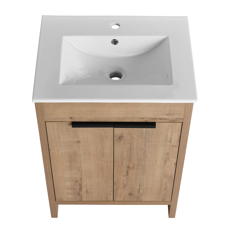 24" Freestanding Bathroom Vanity with White Ceramic Sink & 2 Soft-Close Cabinet Doors ((KD-PACKING),BVB02424IMO-G-