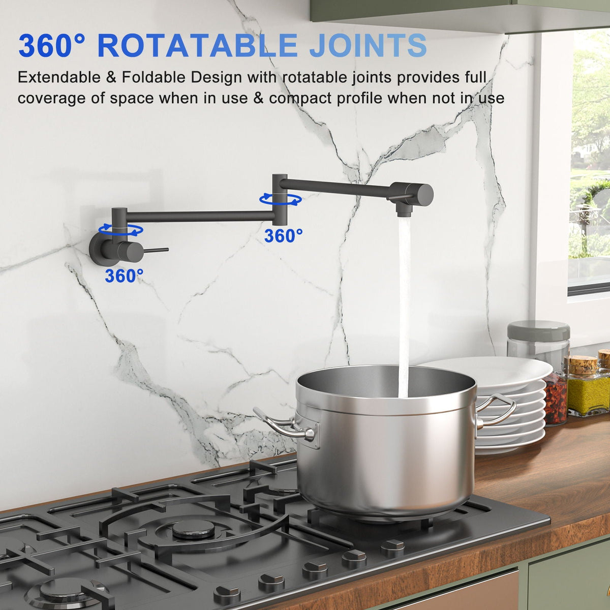Modern Design Pot Filler Faucet Wall Mount Kitchen Sink, Folding Stretchable, photo 5 of 20