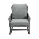 Modern 3 Piece Outdoor Seating Set With Cushioned Rattan Rocking Chairs And Wooden Accent Table