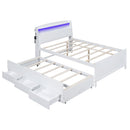 Full Size Platform Bed With Storage LED Headboard, Twin Trundle And 3 Drawers - White by HouseOfZazla