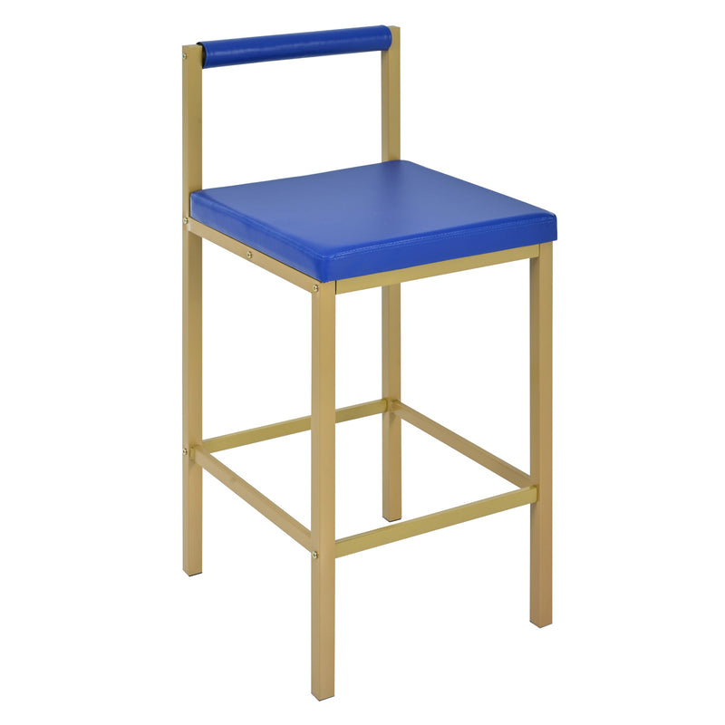 7-Piece Multi-Functional Modern Counter Height Dining Bar Table Set with Open Shelves and 6 Upholstered Stools for Dining Room, Bar and Cafe (White and Blue)