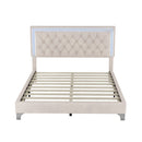3-Pieces Bedroom Sets,Queen Size Upholstered Platform Bed with LED Lights and Two Nightstands-Beige