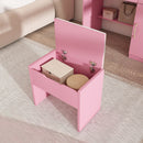 Vanity Desk With LED Mirror Lights And Power Outlet Charging Station, 3 Drawers, 7 Shelves, Storage Stool - Pink by HouseOfZazla