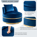 360 Degree Swivel Accent Chair Velvet Modern Upholstered Barrel Chair Over-Sized Soft Chair with Seat Cushion for Living Room, Bedroom, Office, Apartment, Blue