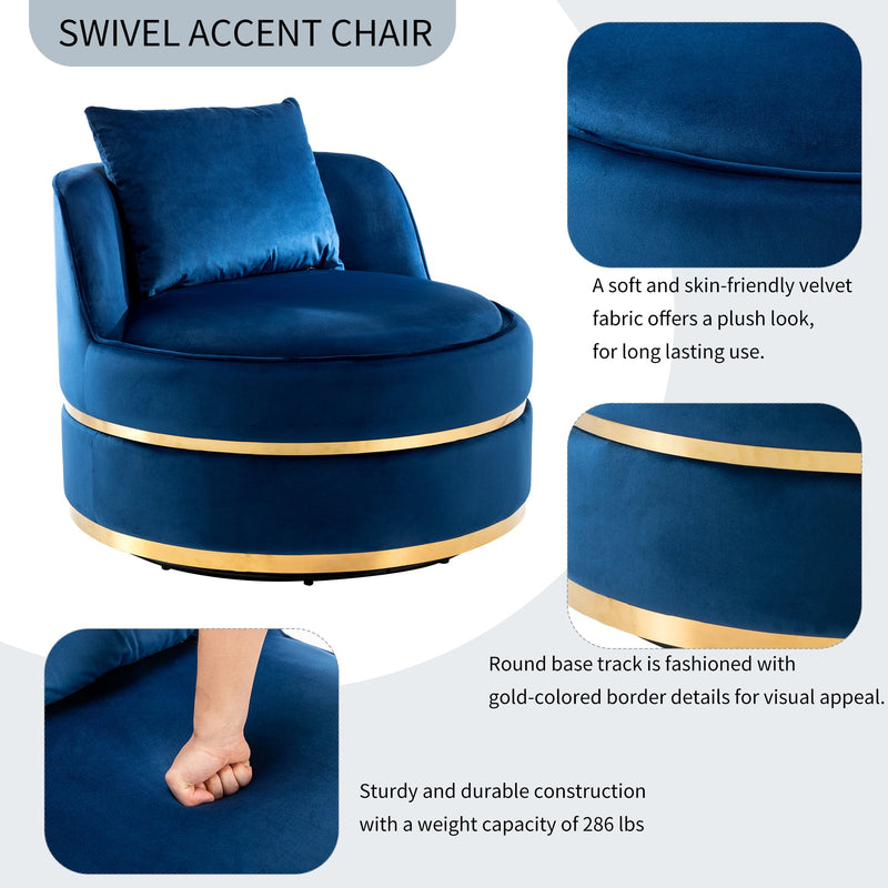 360 Degree Swivel Accent Chair Velvet Modern Upholstered Barrel Chair Over-Sized Soft Chair with Seat Cushion for Living Room, Bedroom, Office, Apartment, Blue