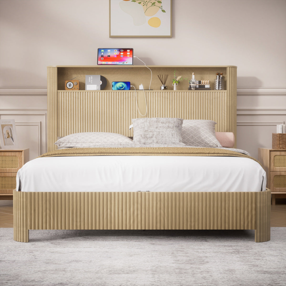 Queen Size Bed Frame With Storage Headboard, photo 3 of 10