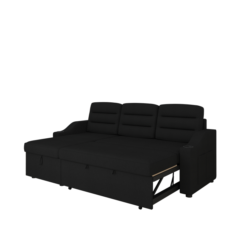 83.5" Convertible Sleeper Combo Sofa, Convertible Sofa Bed Polyester Pullout Bed with Storage Recliner and Cup Holder for Living Room, Tight Spaces