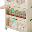 Portable Wardrobe Closet Storage Organizer With Magnetic Doors And Hanging Rod - Cream White