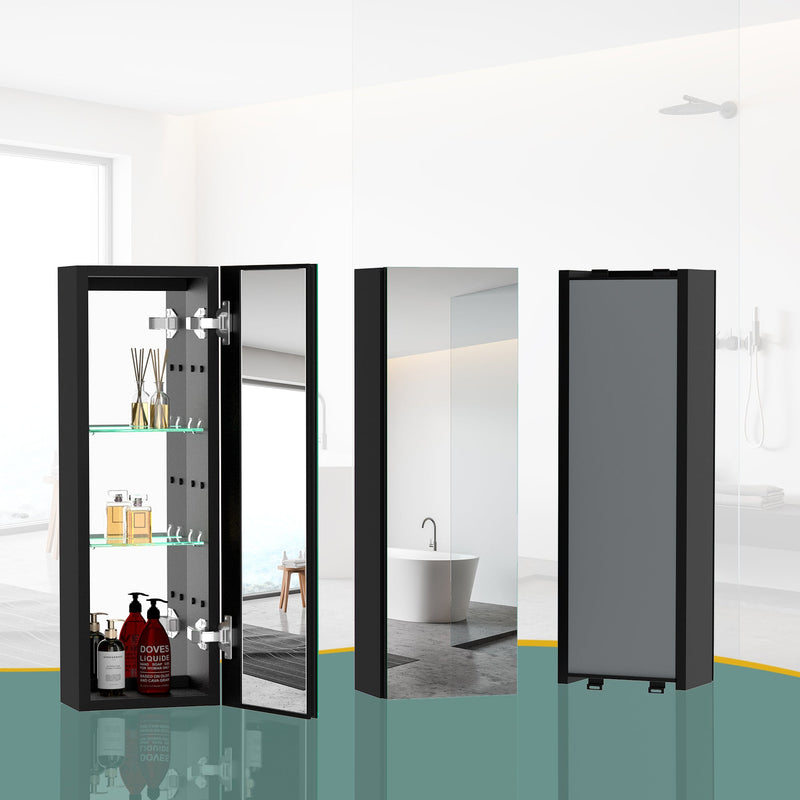 30x10 Inch Medicine Cabinets Aluminum Bathroom Medicine Cabinet Adjustable Glass Shelves Black