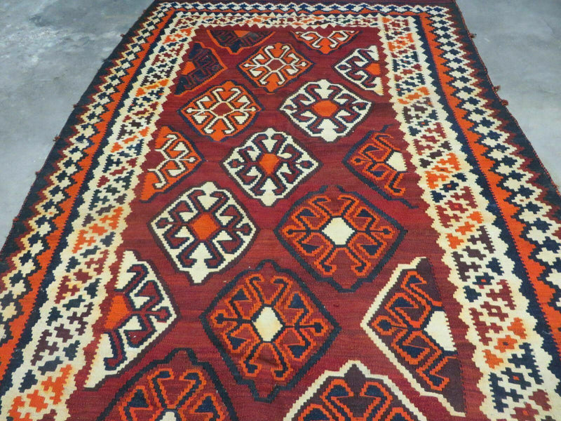 5' X 10' Antique Turkish Kilim Handmade Flat Weave Wool Rug Red Colorful Veg Dye Bohemian Boho Chic Tribal Style And Design