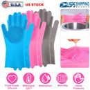 1 Pair Magic Silicone Brush Dishwashing Gloves Cleaning Sponge Pet Scrubber Heat Resistant Wash Gloves