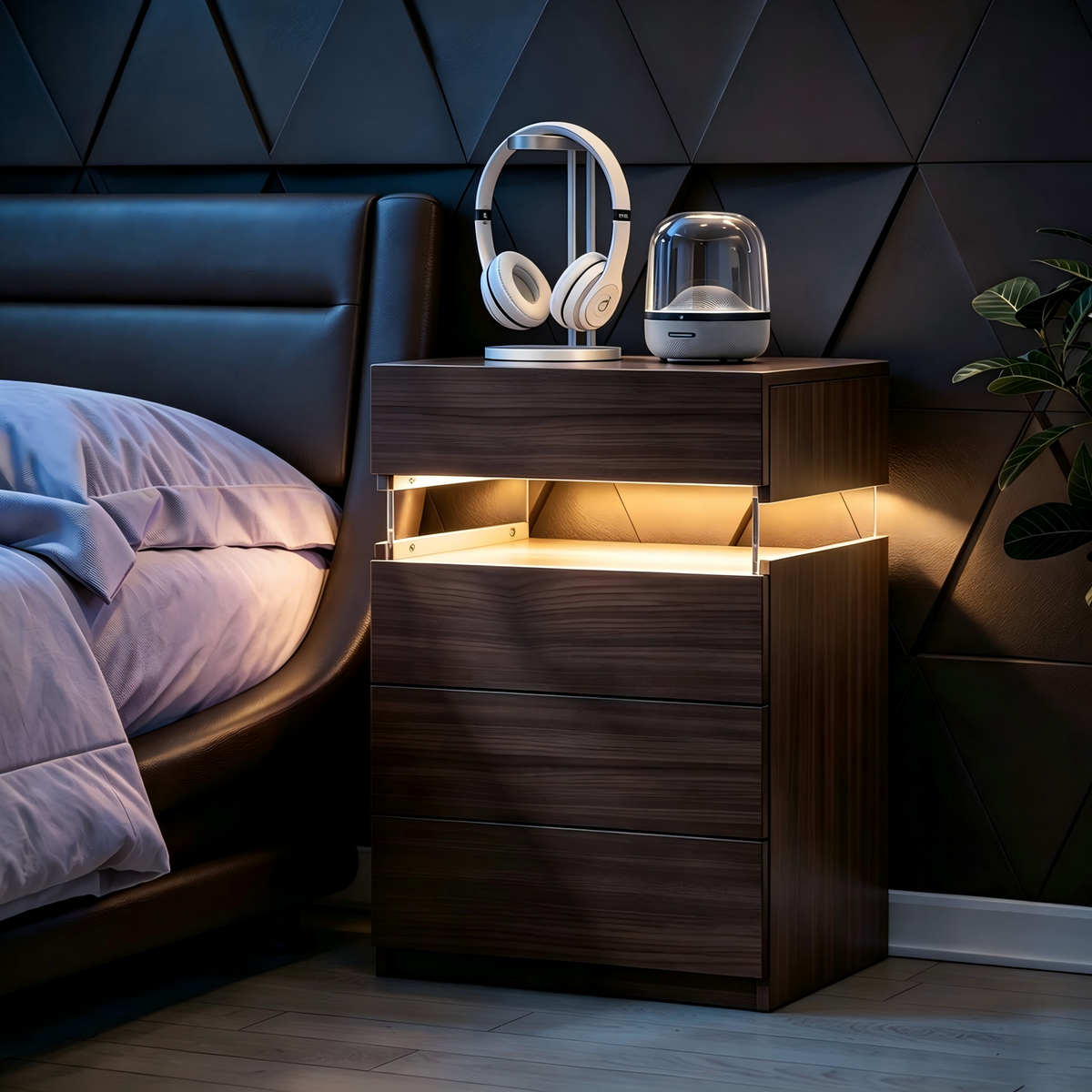 Nightstand with LED Lights and 4 Drawers, photo 4 of 5