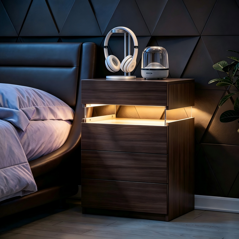 Nightstand with LED Lights and 4 Drawers, photo 4 of 5