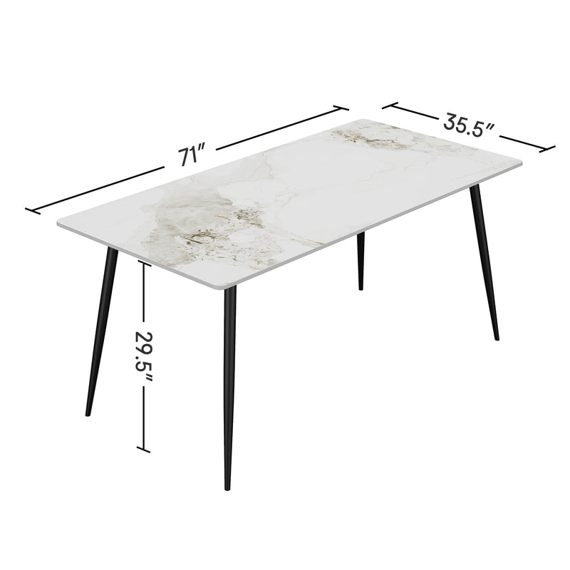 Dining Table with Sintered Stone Tabletop and Metal Legs, 70' Rectangular Modern Kitchen & Dining Room Table With 4 Dining Chairs