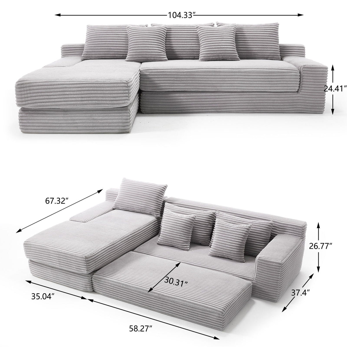 Modern L - Shaped Sectional Couch With Memory Foam, photo 6 of 21