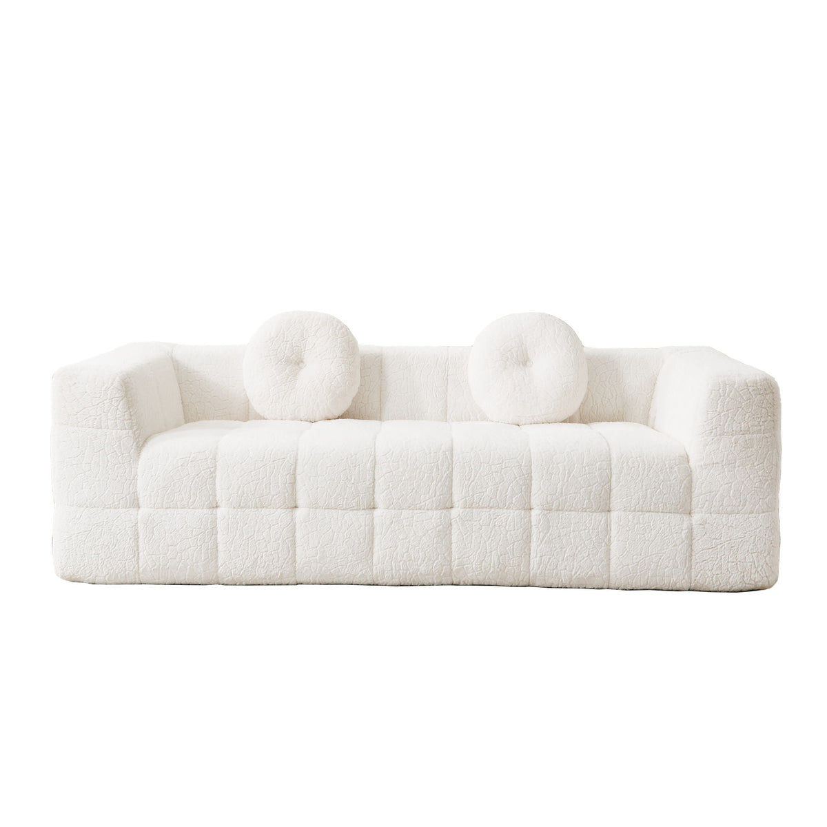 Boneless 3 Seater Sofa With Circular Throw Pillows - Beige, photo 5 of 13