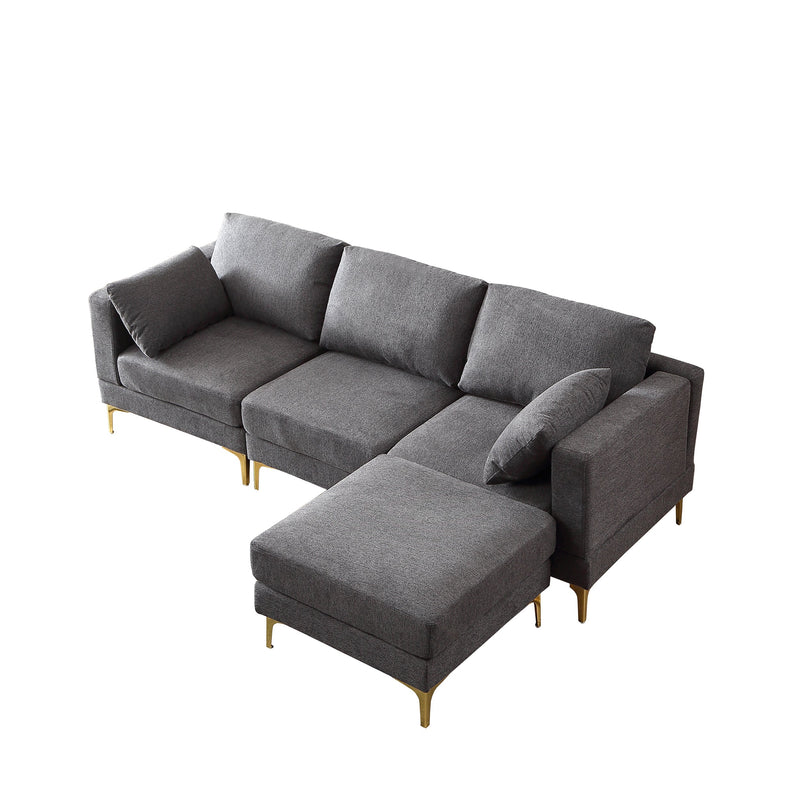 ADF Living Room Furniture Modern Leisure L Shape Couch Dark Grey Fabric